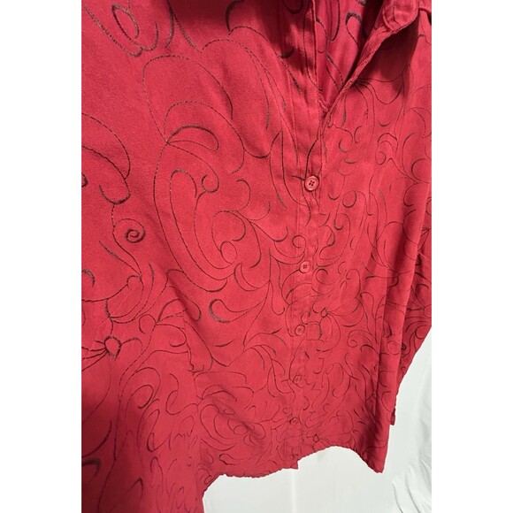 Sag Harbor Womens XL Red with Black Embroidered Floral Long Sleeve Button Up Top - Picture 6 of 8